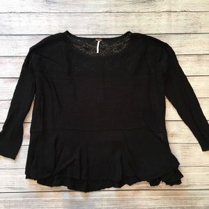 Free People linen blend peplum oversize cropped sweater XS